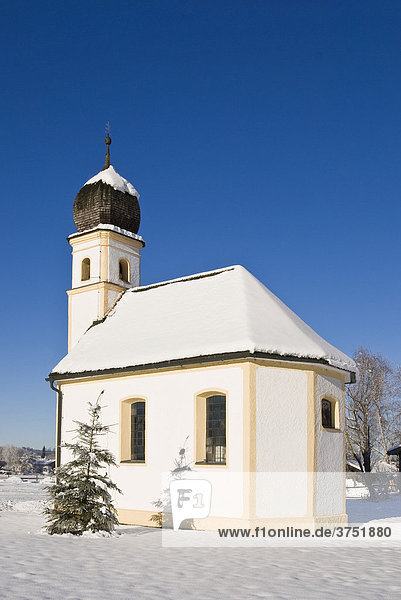 Chapel in Hundham in winter  Bavaria  Germany