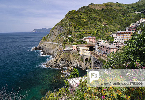 View over Riomaggiore Liguria Cinque Terre Italy Europe