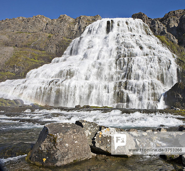 Dynjandifoss (Fjallfoss) Waterfalls Western Fjord Iceland Atlantic Ocean