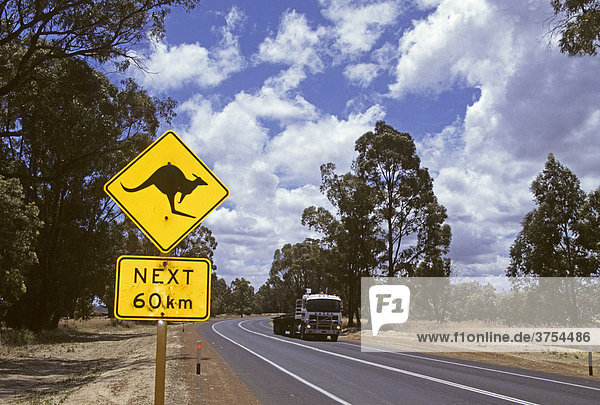 Kangaroo crossing sign on a highway in Western Australia  Australia
