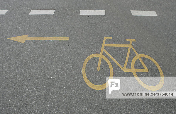 Bicycle sign on the road  Thurgau canton  Switzerland  Europe