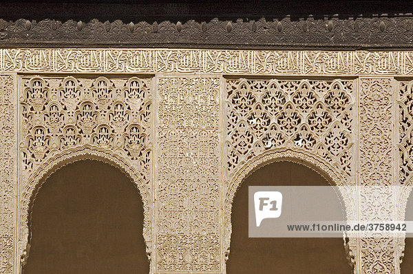 Kunstvolle Steinmetzarbeiten  Alhambra  Granada  Andalusien  Spanien