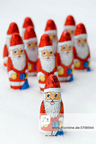 Group of chocolate Santa Clauses