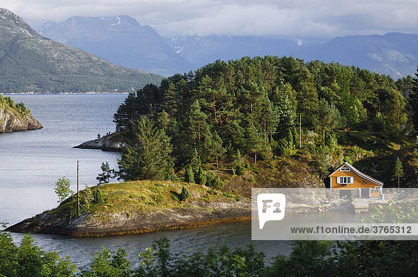 Hut on a fjord  Telemark  southern Norway  Norway  Scandinavia  Europe