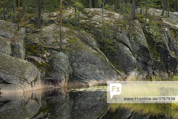 Felsiges Ufer  Spiegelung  Nuukio Nationalpark  Finnland