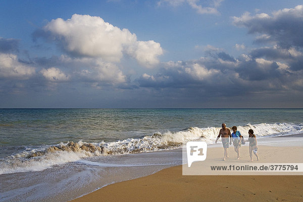 Elderly people walk on the beach of Peniscola  Costa Azahar  Spain  Europe