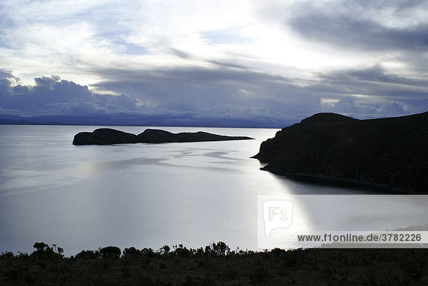 View over the Lake Titikaka in the evening  Isla del Sol  Bolivia
