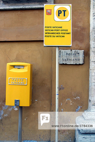 Yellow letter box at the post office in the Vaticane  Vaticane City  Rome  Latium  Italy