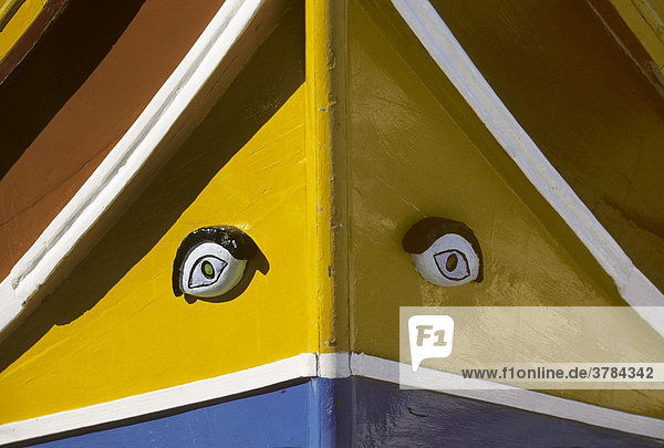 Bow of a Luzzu fishing boat with an Phoenician eye  Malta