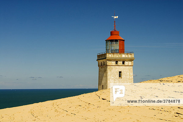 Lighthouse buried by a shifting sand dune at Rubjerg near Loekken  Jutland  Denmark