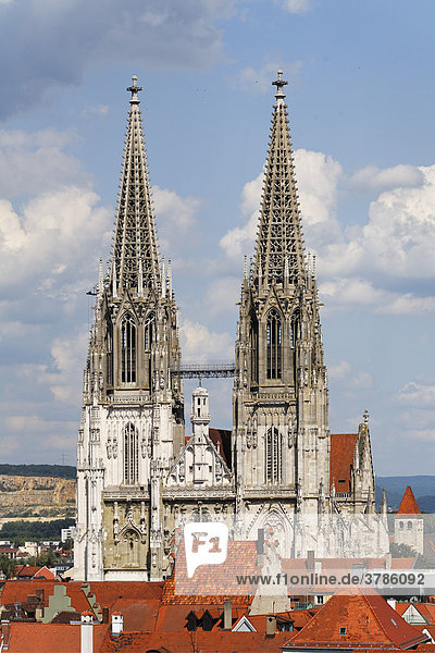 Dom  Blick vom Turm der Dreieinigkeitskirche  Regensburg  Oberpfalz  Bayern
