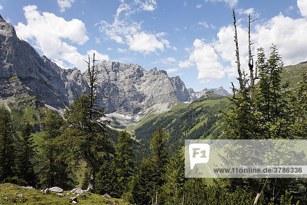 Blick auf Grubenkarspitze und Dreizinkenspitze  Engtal  Karwendel-Gebirge  Tirol  Österreich