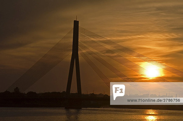 The modern Riga the striking suspending wire bridge capital Riga  Latvia  Baltic States