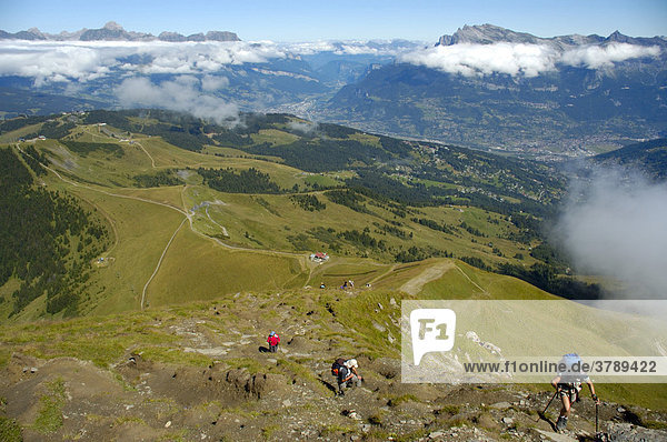 Some mountaineerers climb up Mont Joly Haute-Savoie France