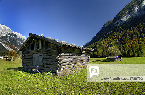 Cabin barn in the Leutasch valley near Seefeld Tyrol Austria
