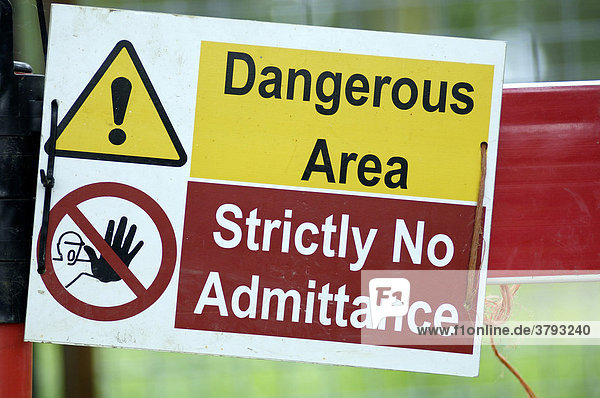Warning sign Dangerous Area Strictly No Admittance