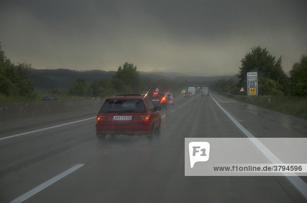 Driving in bad weather on the motorway Autobahn A1 from Vienna to Salzburg  Austria