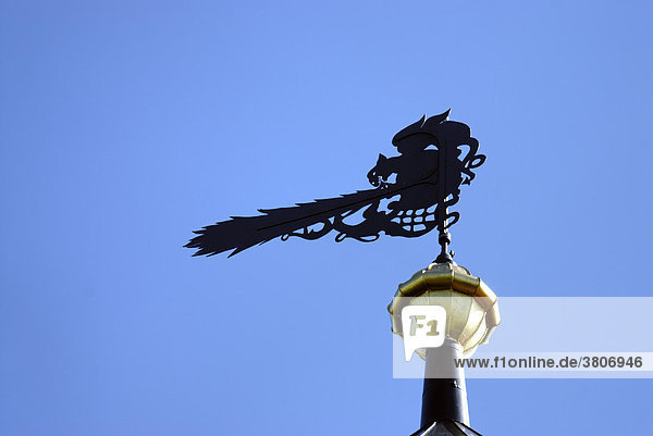 Kronburg district of Unterallgaeu Swabia Bavaria Germany fire-breathing dragon as a weather vane as one of the four elements of the ancient world