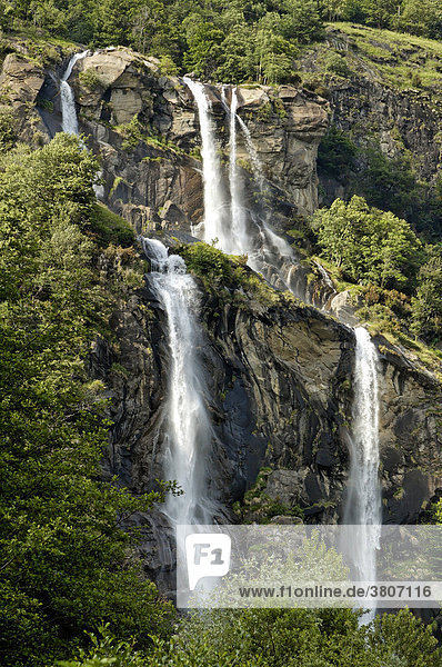 Borgonuovo near Chiavenna north of Lago Maggiore Lombardy Italy the waterfall Acqua Fraggia