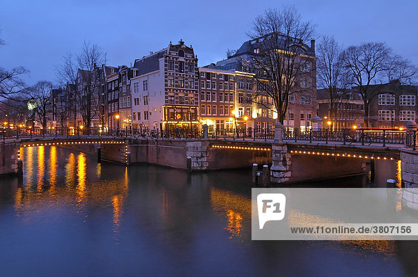 Amsterdam North Holland Netherlands evening at the Leidsegracht canal