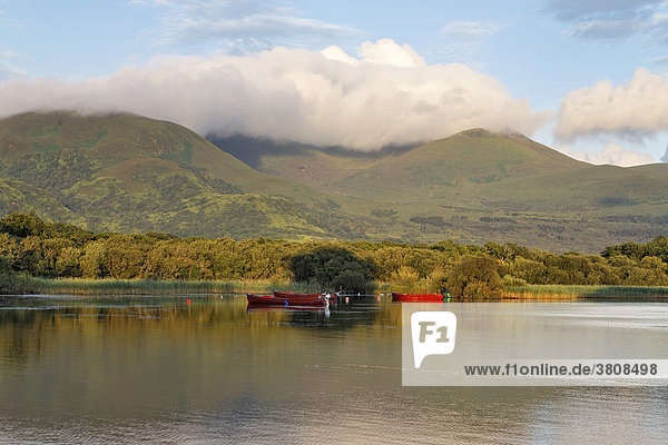Lough Leane und die Berge der Reeks im Morgenlicht Killarney Nationalpark Killarney Irland