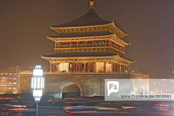 Asia  china  bell tower by night.