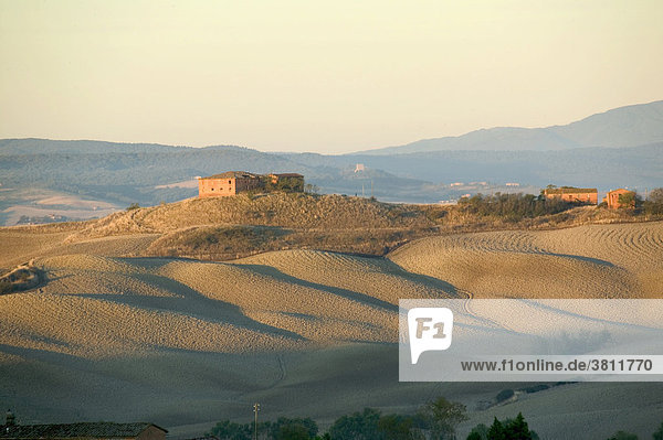 Herbstliche Felder am Morgen in der Toskana Italien