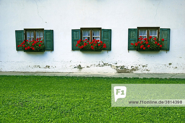 Fenster eines oberbayerischen Hauses  Oberbayern  Bayern  Deutschland  Europa