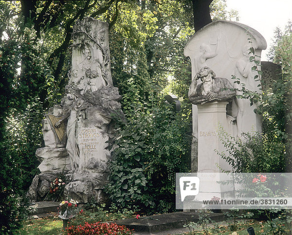 Graves of Strauss and Brahms - Central cementary - Vienna - Austria