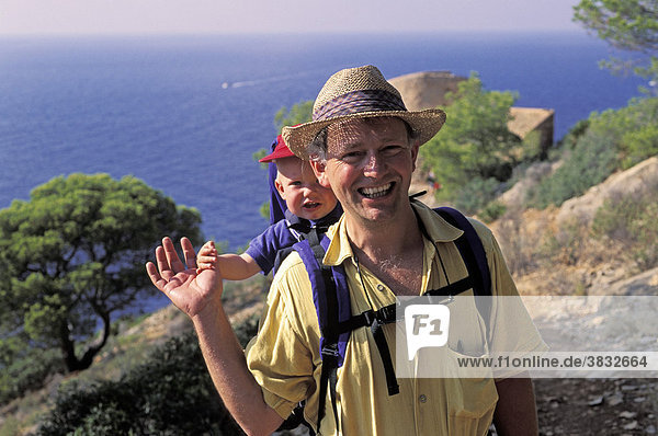 Father with one-year-old hiking - Mallorca - Spain