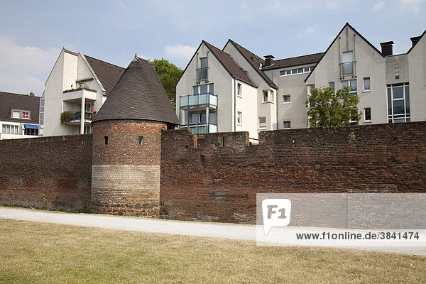 Alte Stadtmauer  moderne Wohnhäuser  Innenhafen  Duisburg  Ruhrgebiet  Nordrhein-Westfalen  Deutschland  Europa