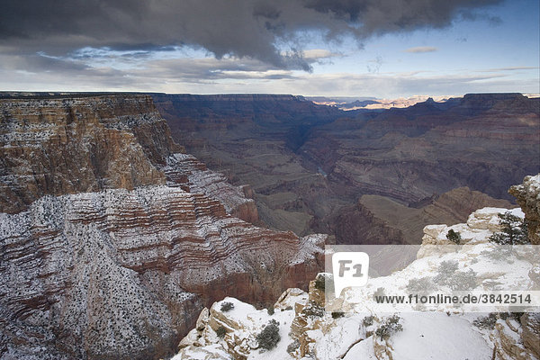 View over gorge after fresh snowfall  Moran Point  South Rim  Grand Canyon National Park  Arizona  USA