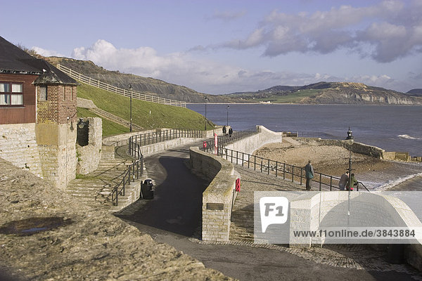 Award-winning storm water and sewage system with protective sea wall Lyme Regis Dorset England United Kingdom Europe
