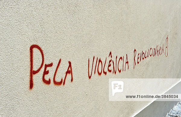 Anarchist writing for revolutionary violence  Alfama district  Lisbon  Portugal  Europe