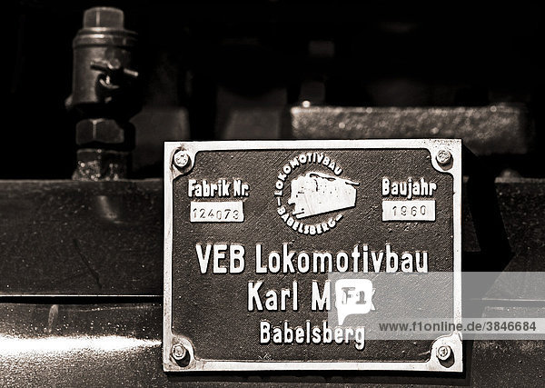 Production sign on a historic steam locomotive
