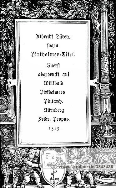 Albrecht Dürers sogenannter Pirkheimer-Titel  historische Abbildung aus Deutsche Literaturgeschichte von 1885