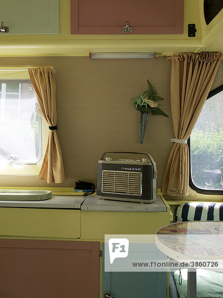 Interior view of a trailer from the Fifties
