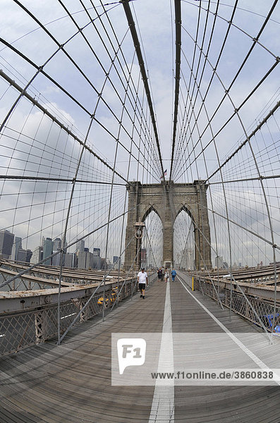 Brooklyn Bridge  Manhattan skyline  fisheye  New York City  New York  USA  United States  North America