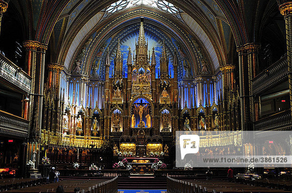 The Basilica of Notre Dame in the old town of Montreal  Quebec  Canada