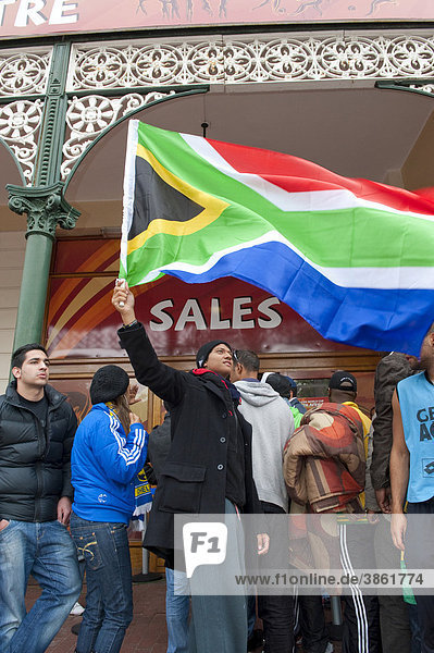 Football fans waiting for the ticket office to open  2010 FIFA World Cup  Cape Town  South Africa  Africa