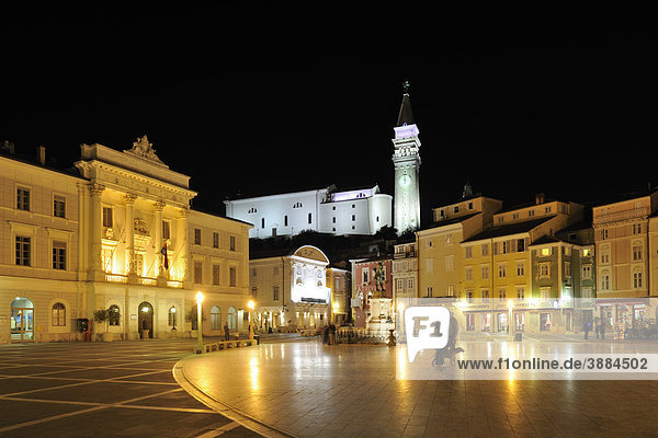 Tartini Square with St. George's Cathedral  Sv Jurij  Piran  Slovenia  Europe