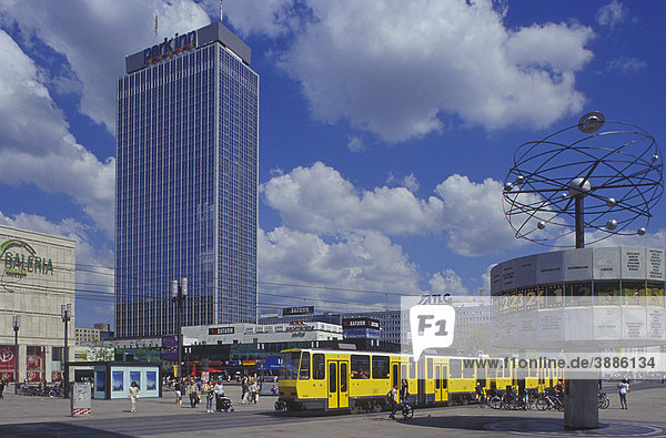 Alexanderplatz square with tram  world clock  Park Inn Hotel  Mitte district  Germany  Europe
