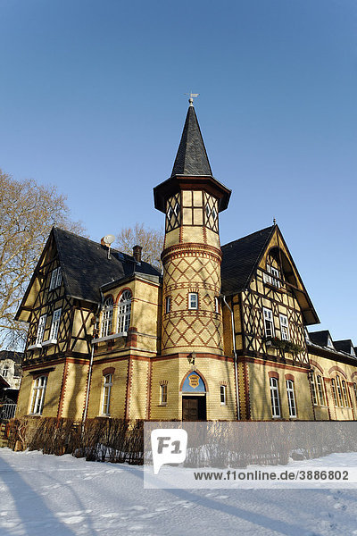 Historisches Wasserwerk von 1868  Industriegebäude mit Fachwerkgiebel und Türmchen  Quedlinburg  Harz  Sachsen-Anhalt  Deutschland  Europa