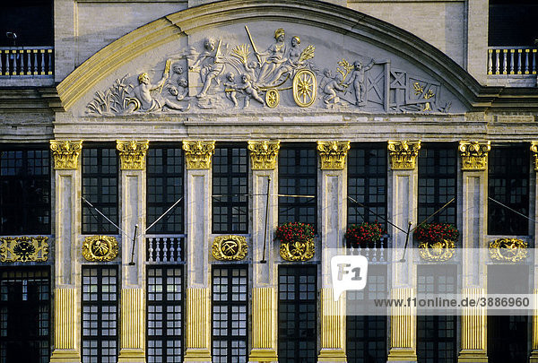 Classical building with relief and gold ornaments  Grand Place  Brussels  Belgium  Europe