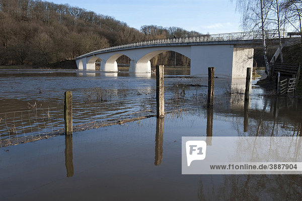 Hochwasser an der Fulda in Guntershausen  Nordhessen  Hessen  Deutschland  Europa