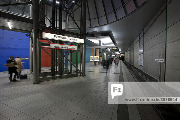 Subway station at the festival hall  Messe Frankfurt trade fair grounds  Frankfurt  Hesse  Germany  Europe