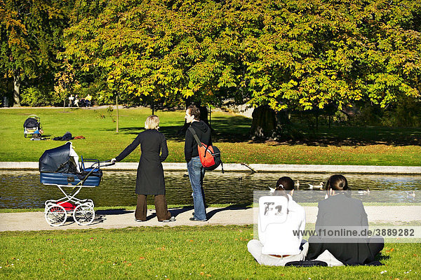 People enjoying nice sunny autumn weather in the park  Copenhagen  Denmark  Europe