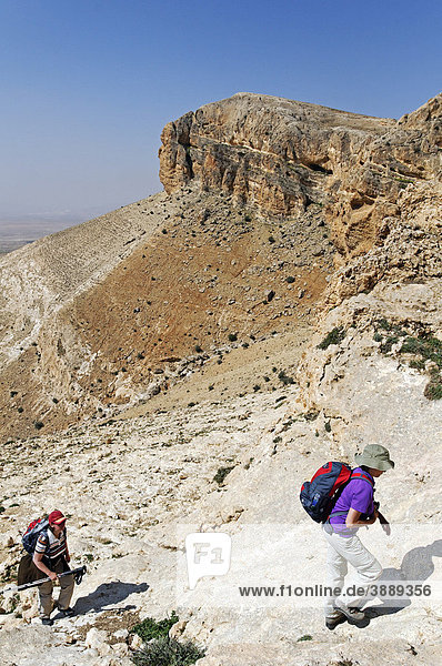 Hikers in the mountains north of Damascus near the village Maalula  Syria  Middle East  Asia