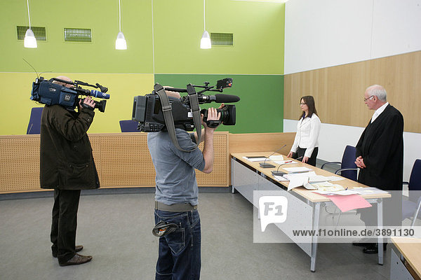 Television crews in the courtroom of Trier District Court  Trier  Rhineland-Palatinate  Germany  Europe