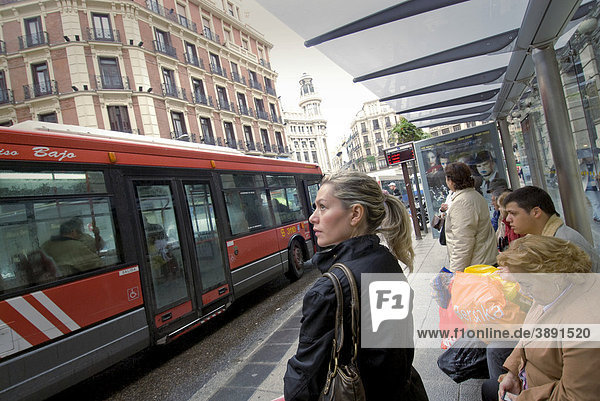 Bus stop  rain  Madrid  Spain  Europe